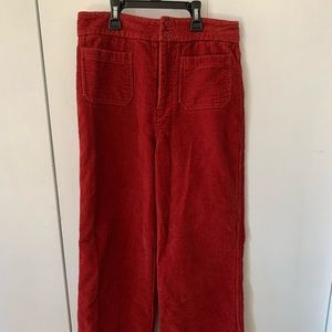 Red corduroy wide leg crop